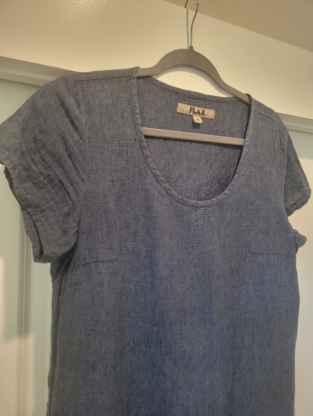 FLAX Indigo Blue Linen Scoop Neck Dress